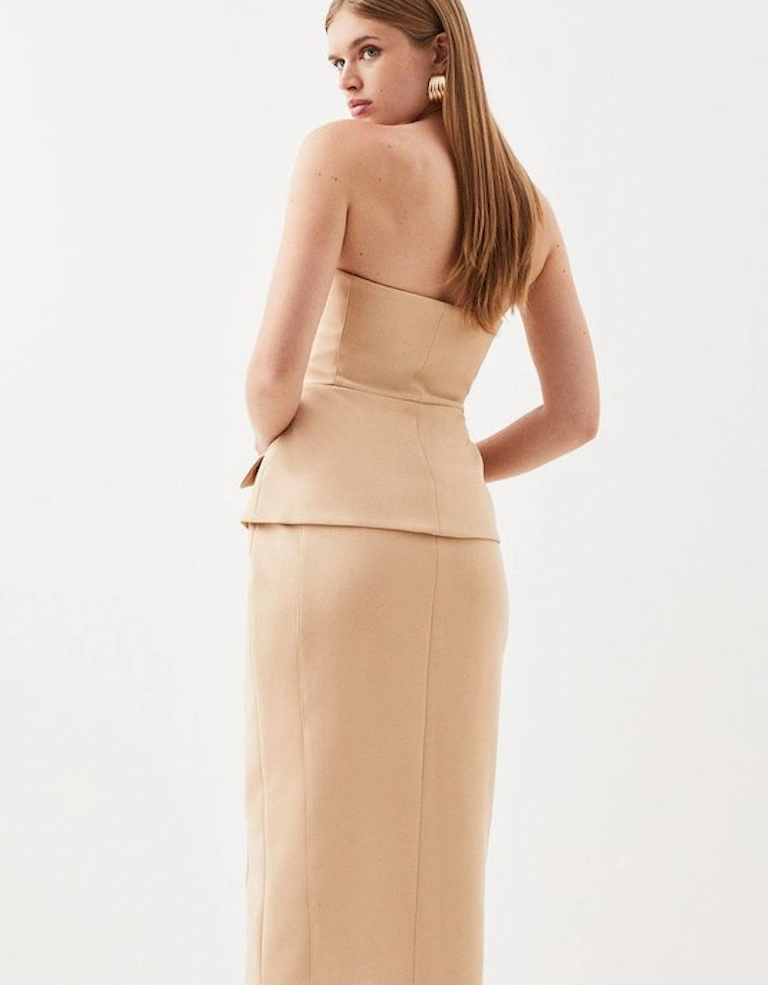 Compact Stretch Zip Pocket Detail Tailored Midi Dress