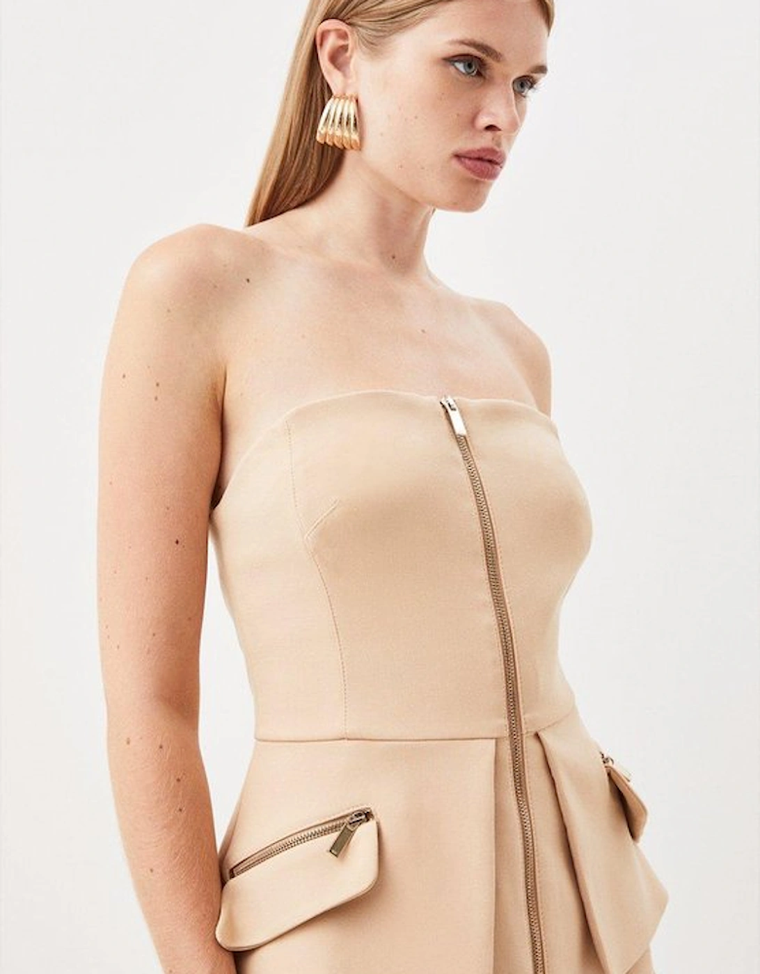 Compact Stretch Zip Pocket Detail Tailored Midi Dress