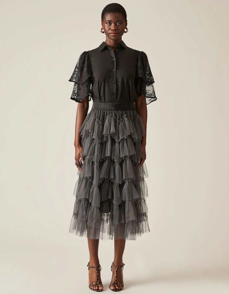 Organza Ruffle Grey Skirt