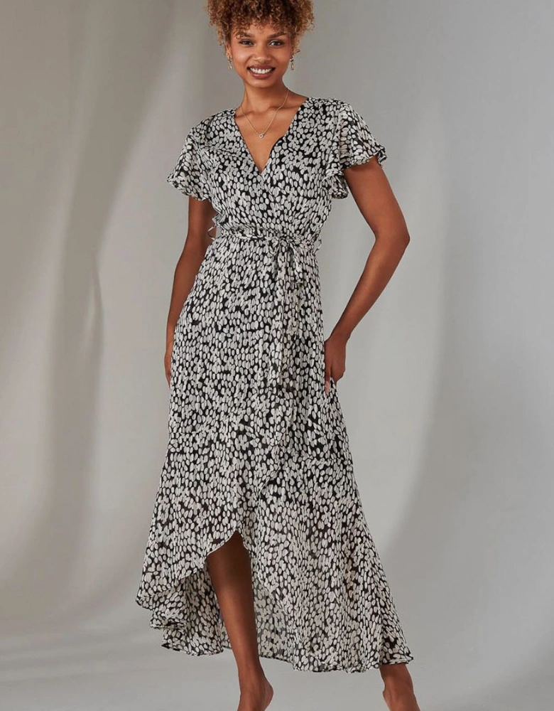 Chiffon Print Frill Dip Hem Maxi Dress