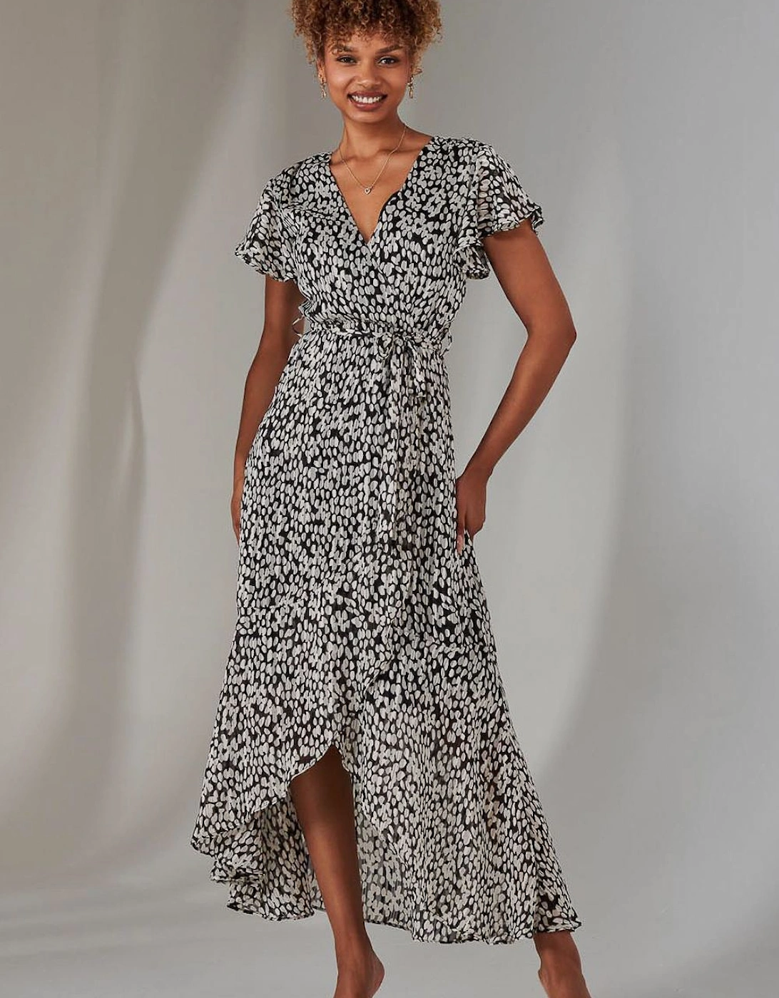 Chiffon Print Frill Dip Hem Maxi Dress, 2 of 1