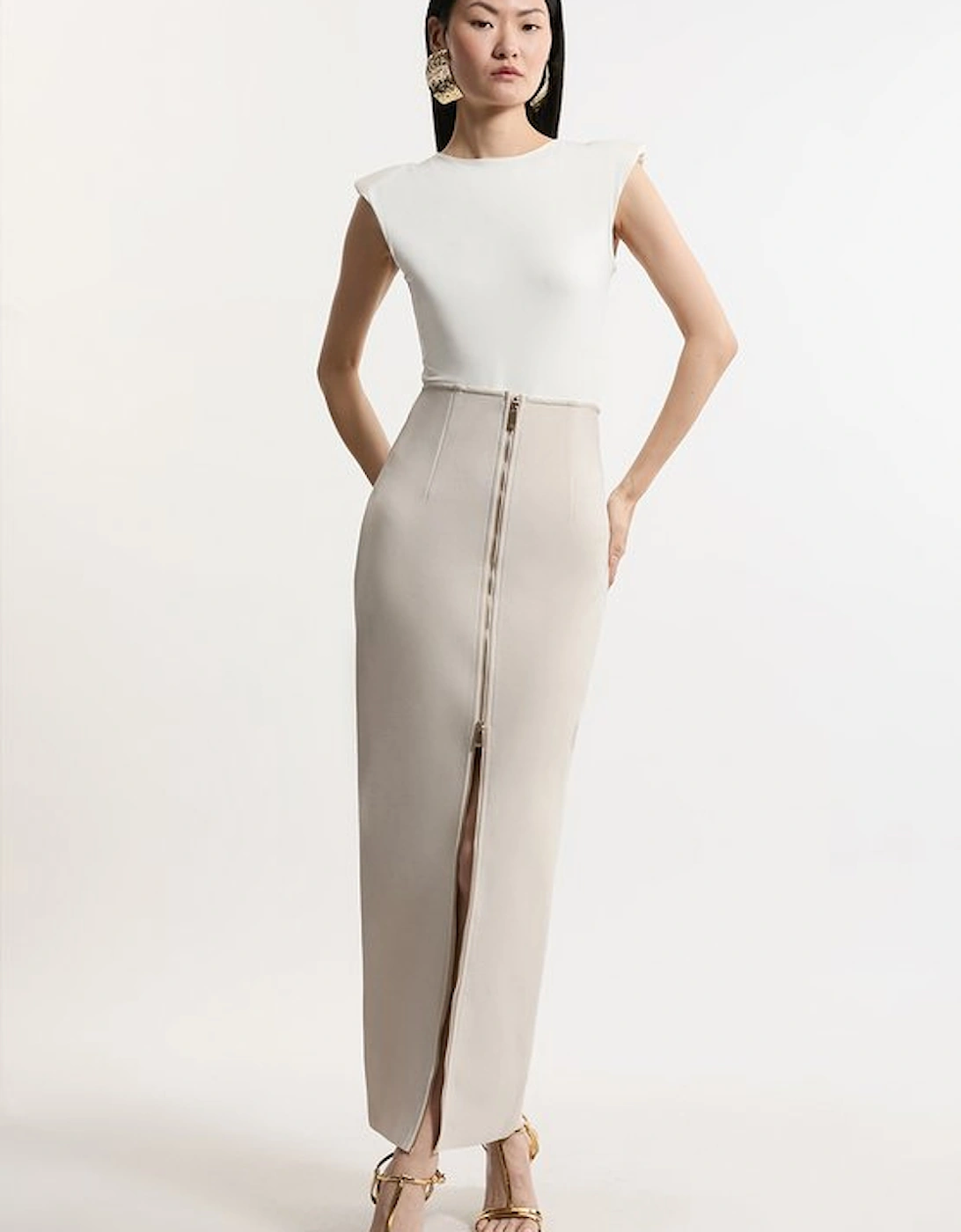 Tall Figure Form Bandage Knit High Waisted Zip Detail Maxi Skirt, 4 of 3
