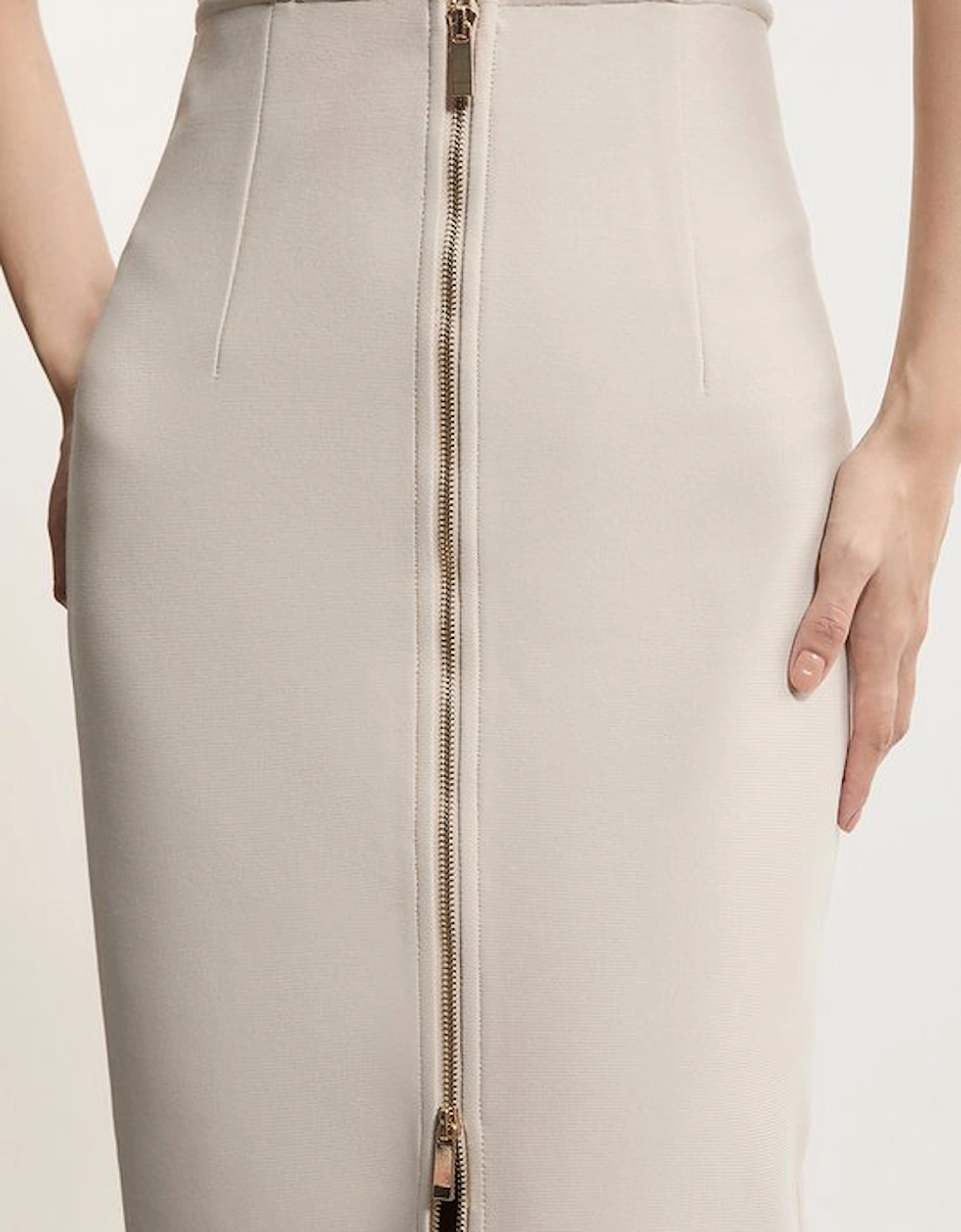 Tall Figure Form Bandage Knit High Waisted Zip Detail Maxi Skirt