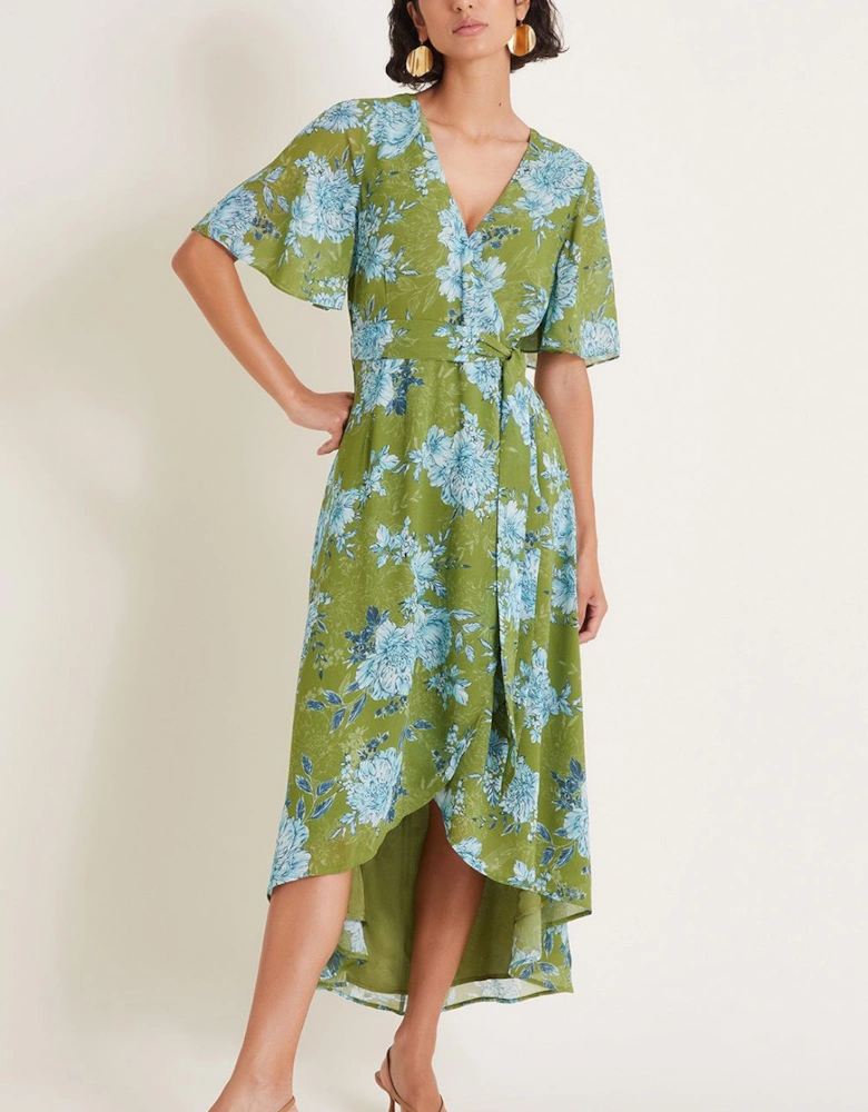 Eva Floral Wrap Midi Dress Green