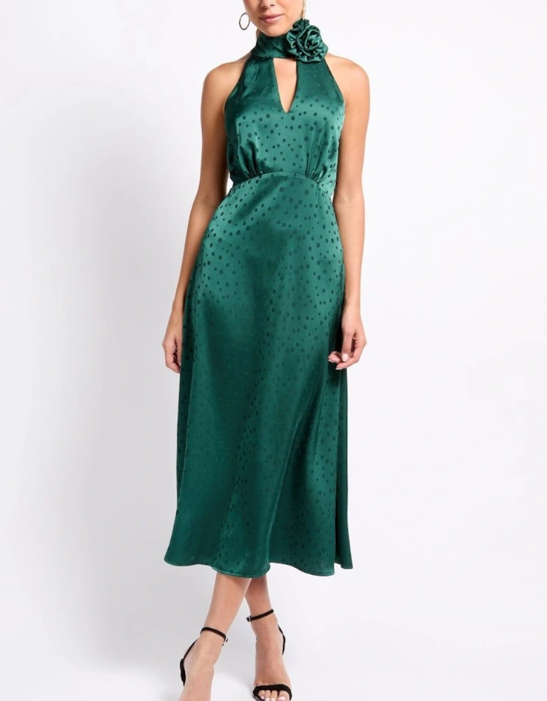 iSKA Green Satin Rosette Midaxi Dress
