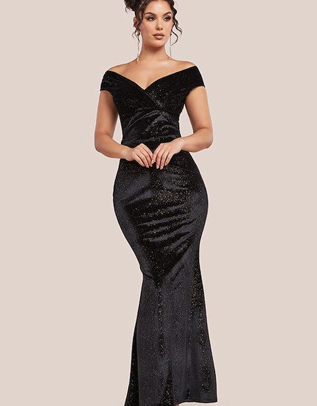 Shimmer Velvet Bardot Maxi Dress, 2 of 1