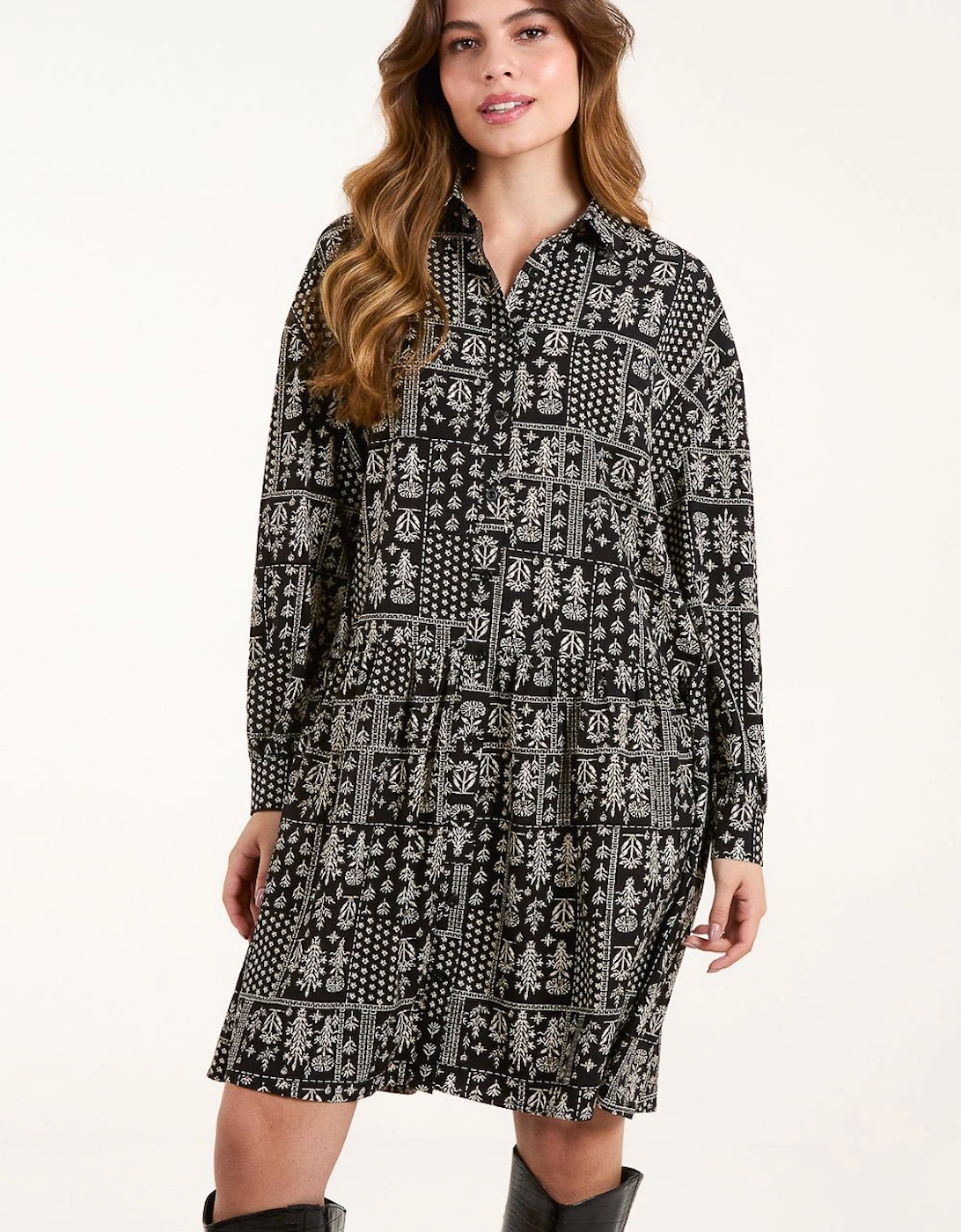 Printed Smock Shirt Dress, 2 of 1