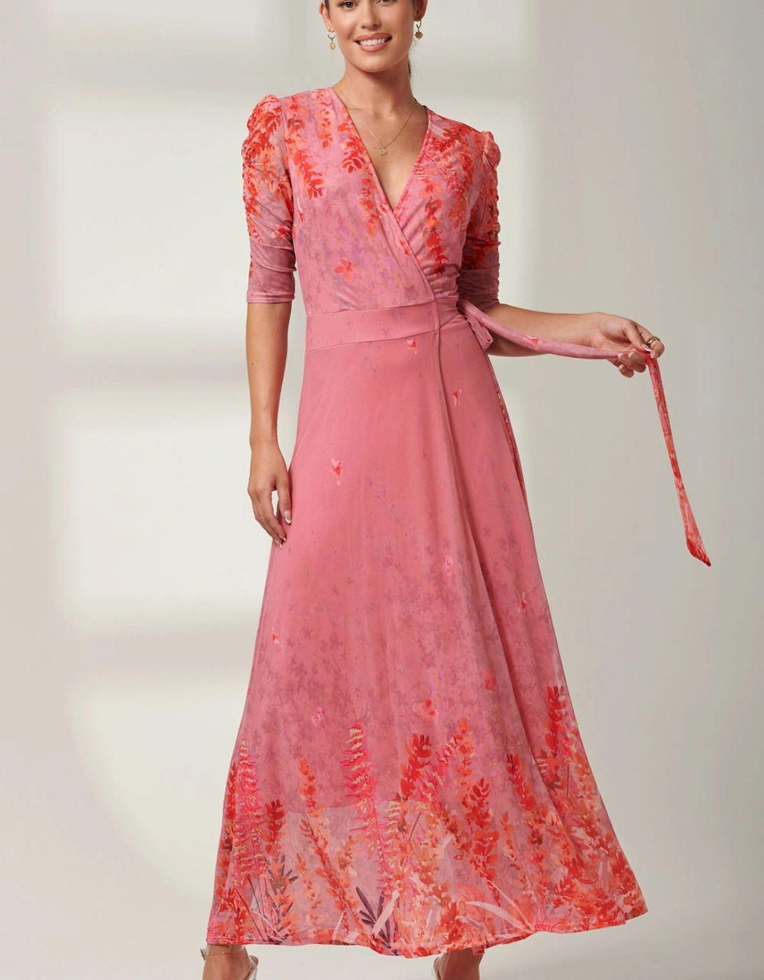 Kinley Print Wrap Mesh Maxi Dress, 2 of 1