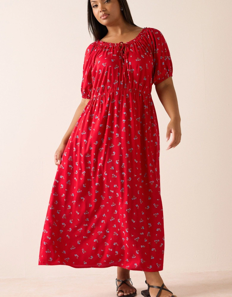 Ditsy Floral Tie Neck Maxi Dress