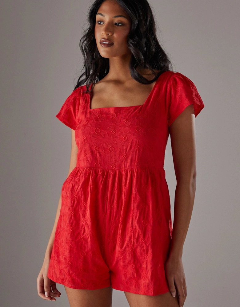 Floral Cotton Square Neck Babydoll Playsuit
