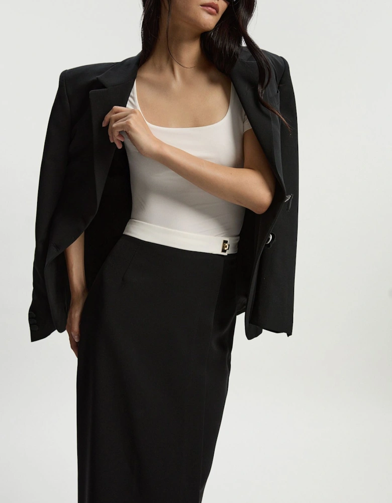 Petite Twill Contrast Hardware Woven Midi Skirt