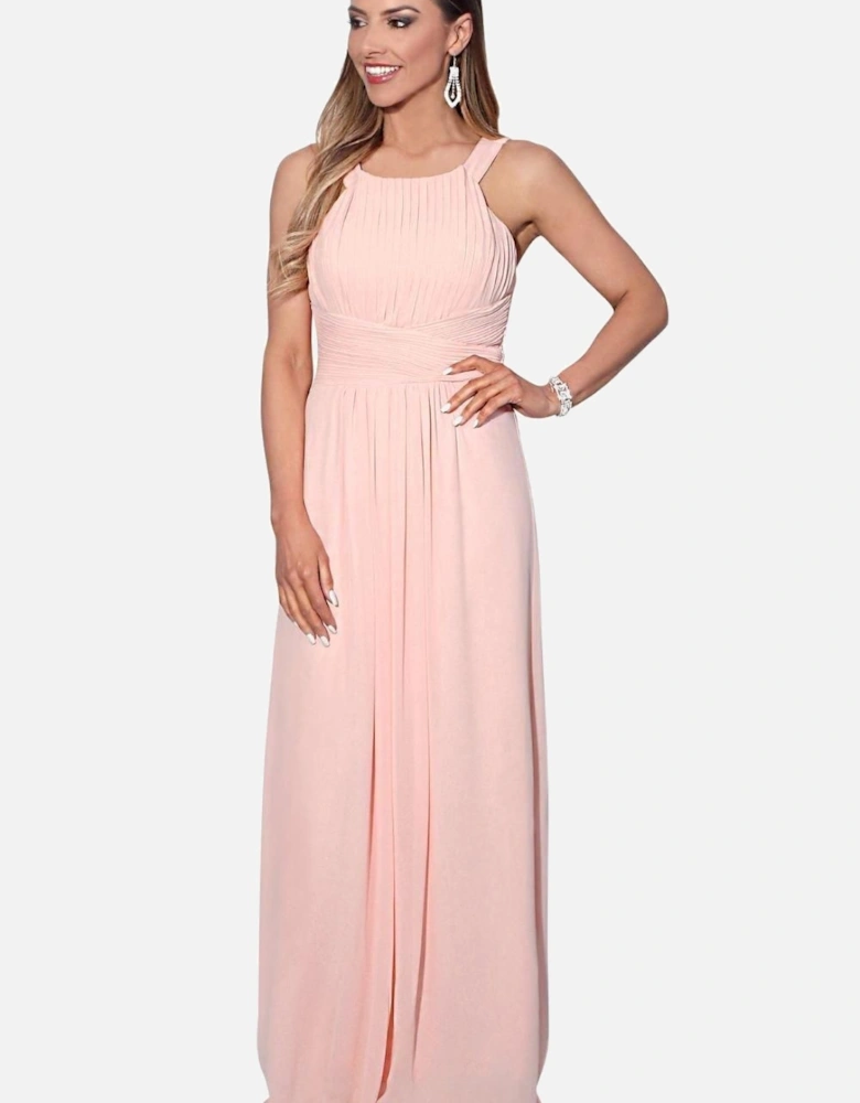 Pleated Front Chiffon Maxi Dress