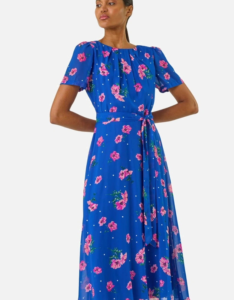 Floral Pleated Chiffon Dress