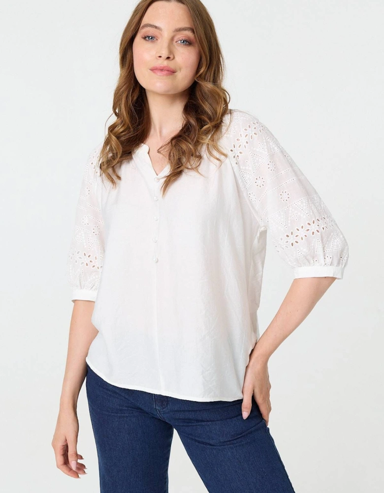 Broderie Anglaise 3/4 Puff Sleeve Blouse