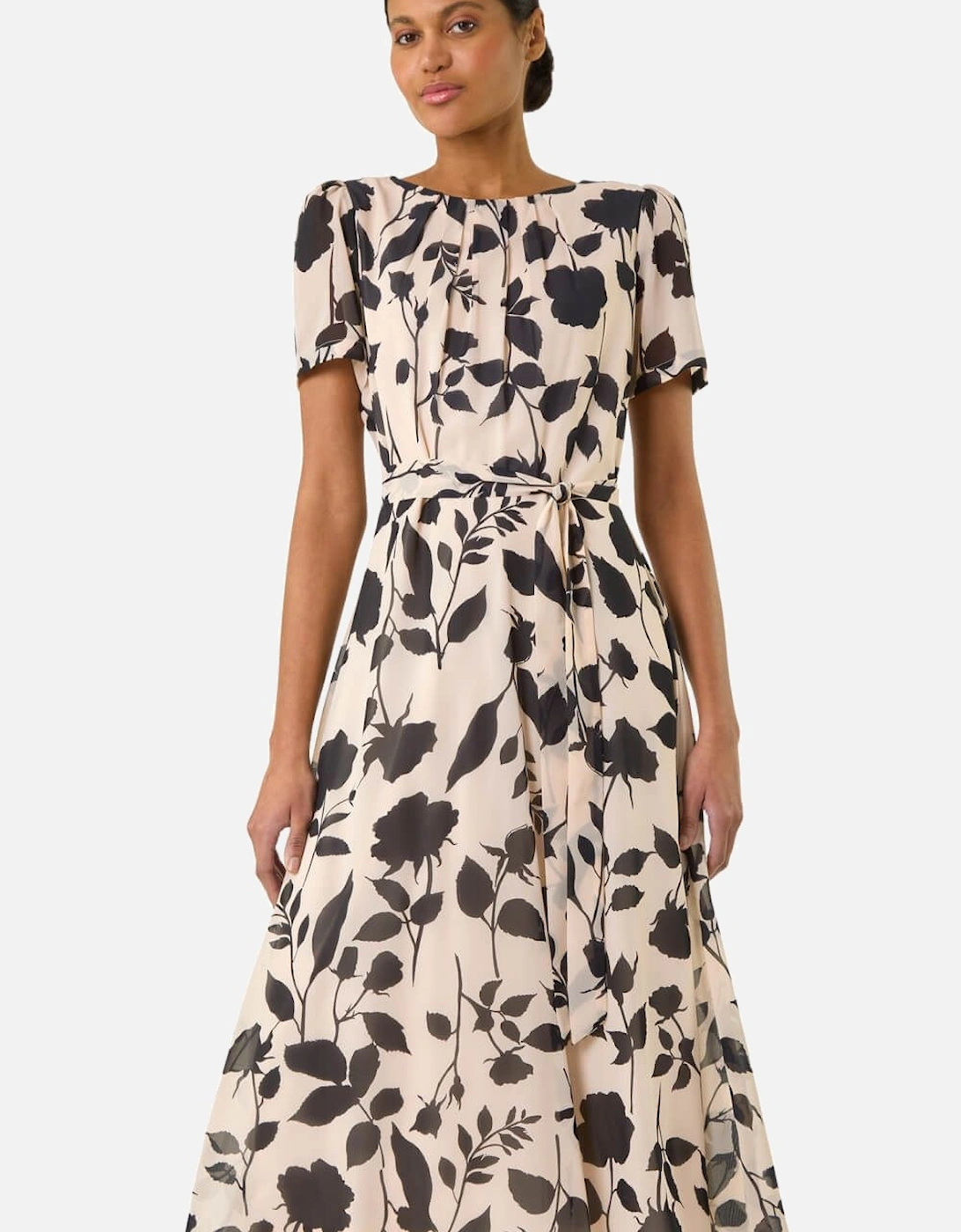 Floral Print Pleat Neck Midi Dress, 2 of 1