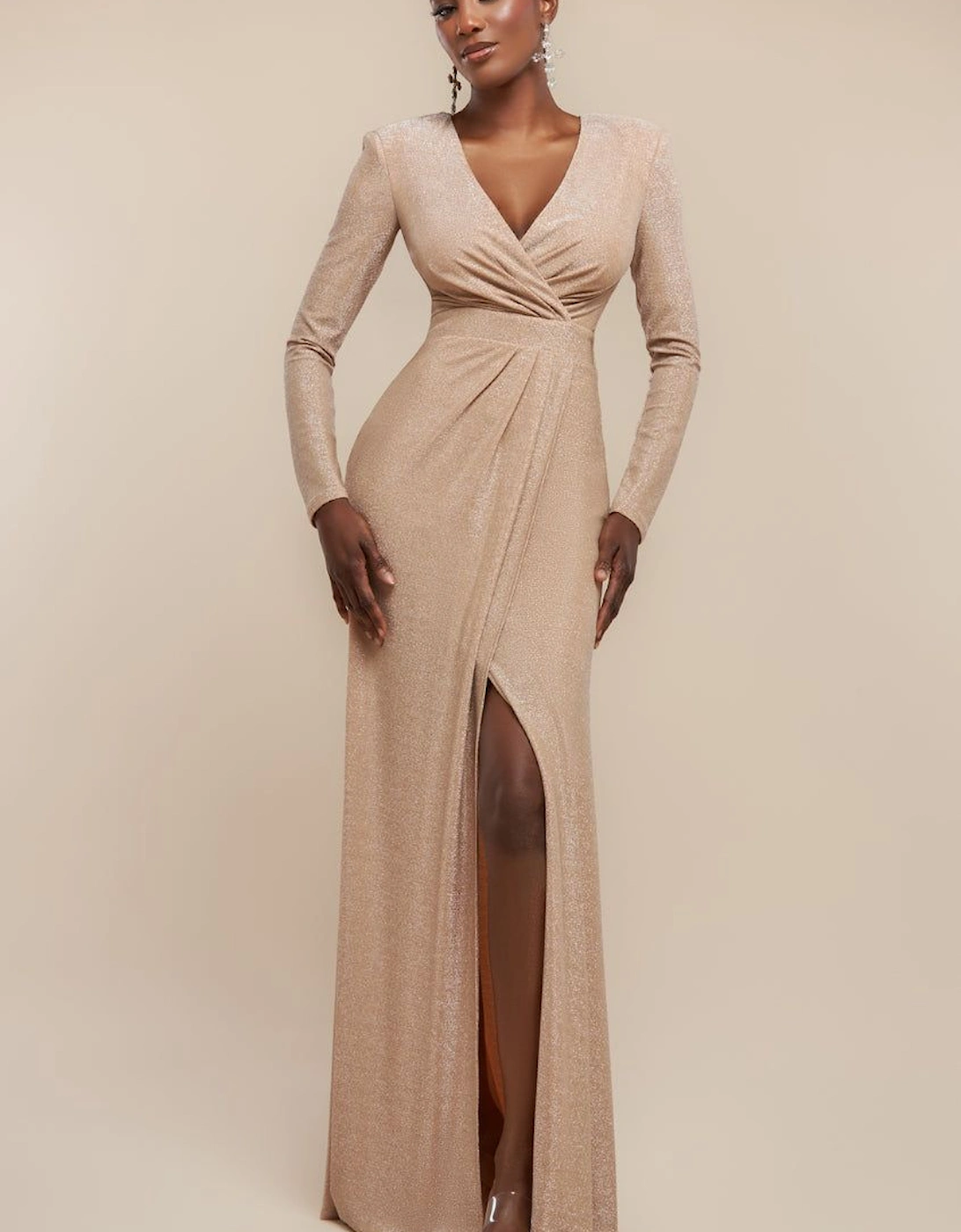 Front Wrap Lurex Bodycon Maxi Dress, 2 of 1