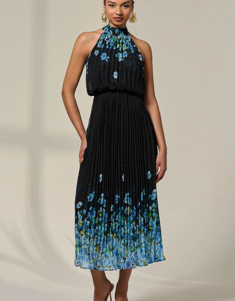 Pleated Halterneck Maxi Dress