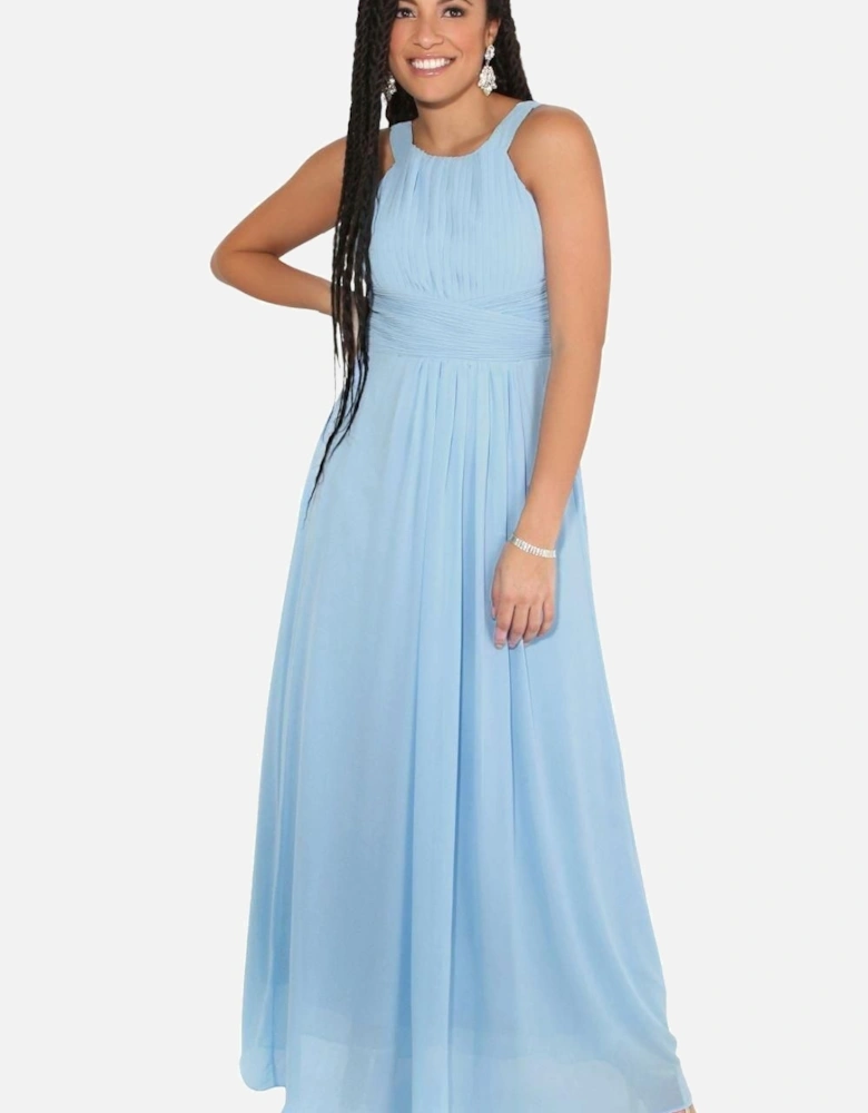 Pleated Front Chiffon Maxi Dress