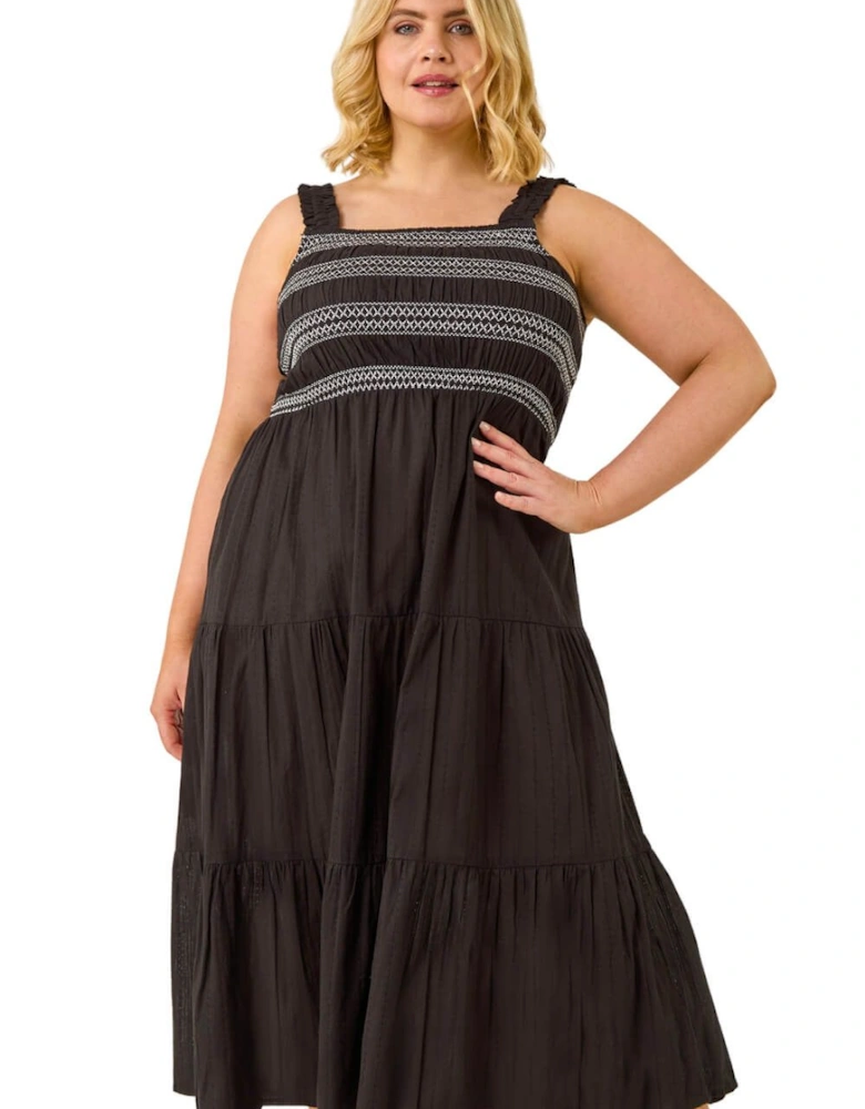 Curve Strappy Shirred Midi Dress