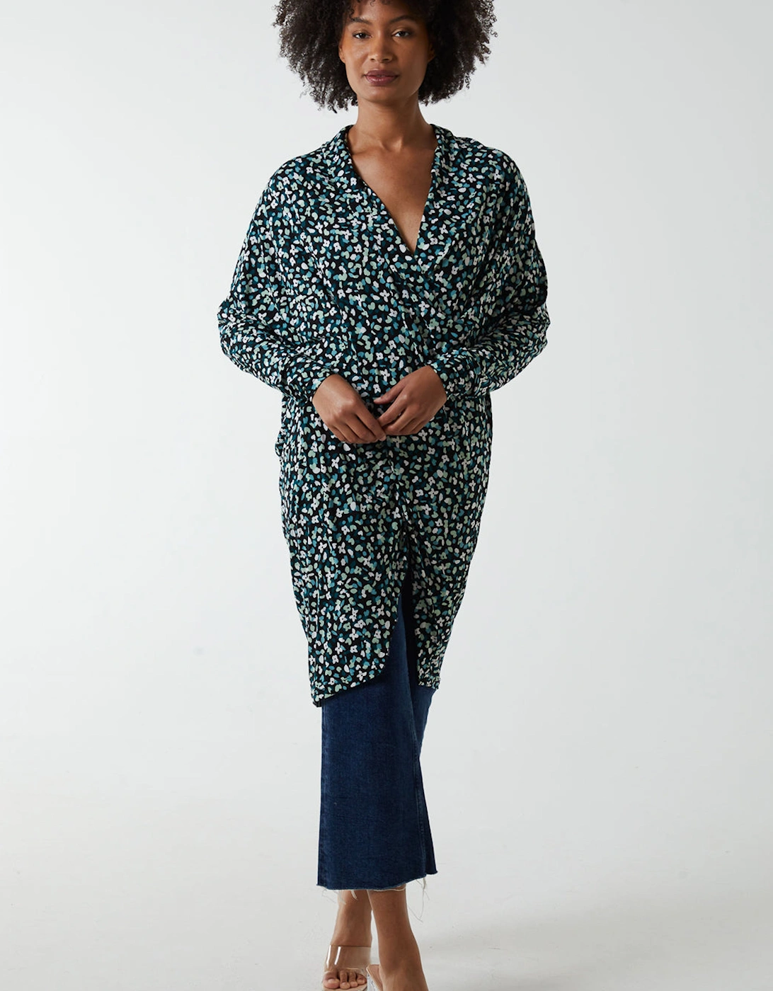 Green Draped Dip Hem Long Top, 2 of 1