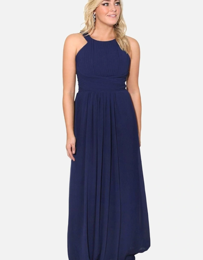 Pleated Front Chiffon Maxi Dress