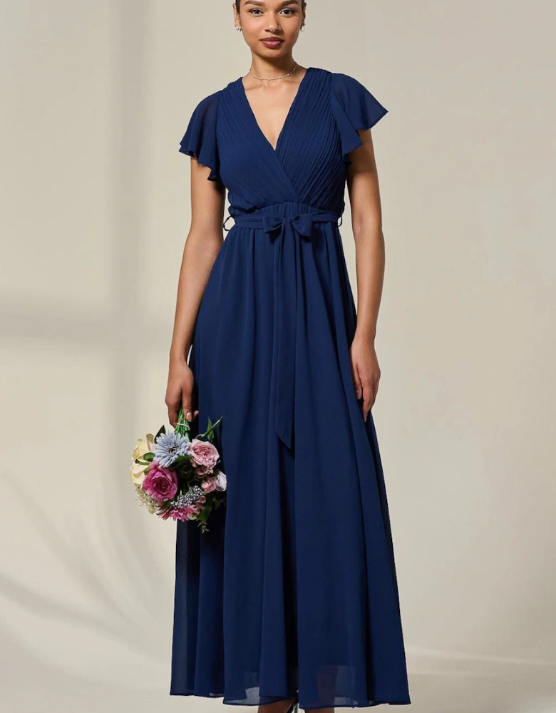 Chiffon Flutter Sleeve Maxi Dress