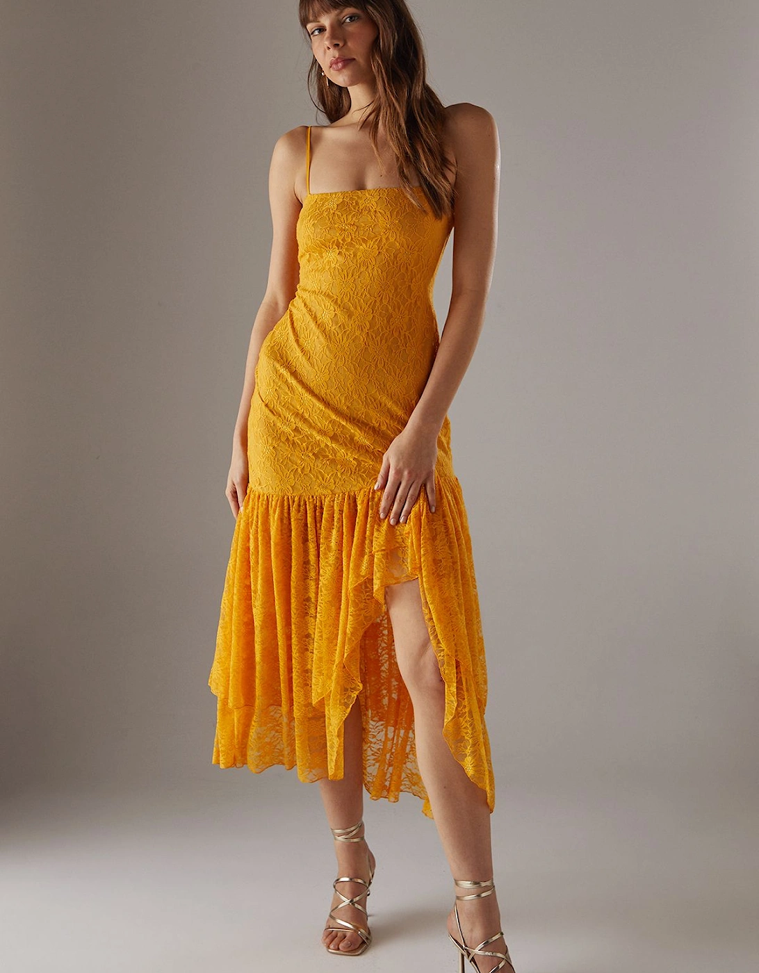 Lace Strappy Drop Waist Ruffle Midi Dress, 2 of 1