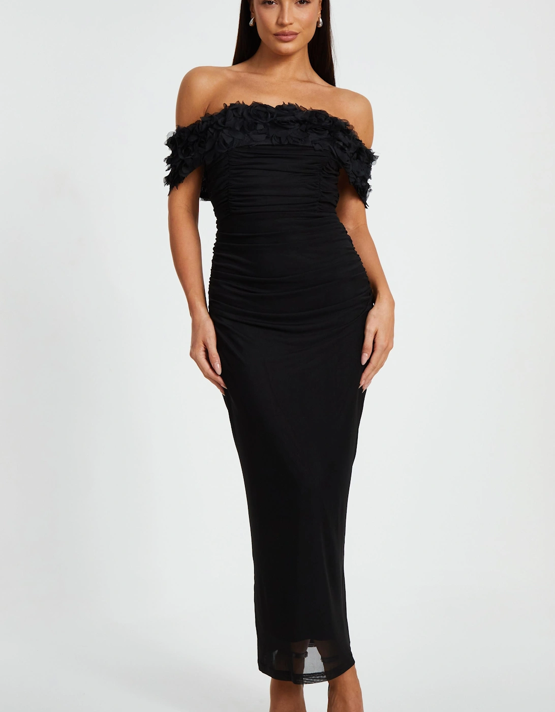 Black Mesh Bardot Midaxi Dress, 2 of 1