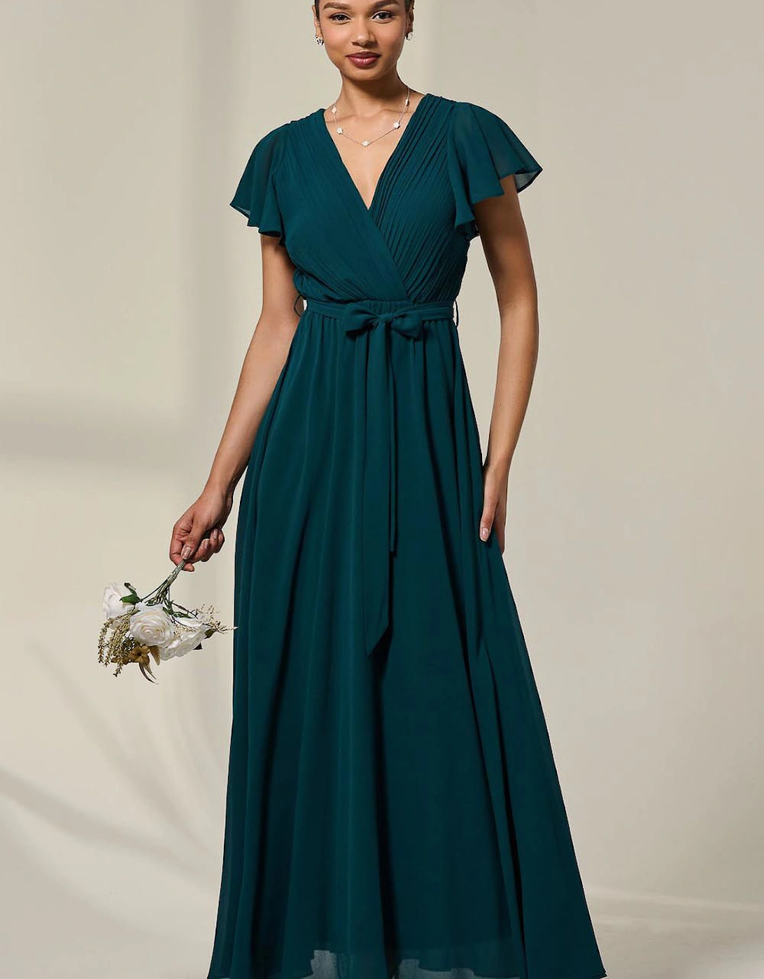 Chiffon Flutter Sleeve Maxi Dress, 2 of 1