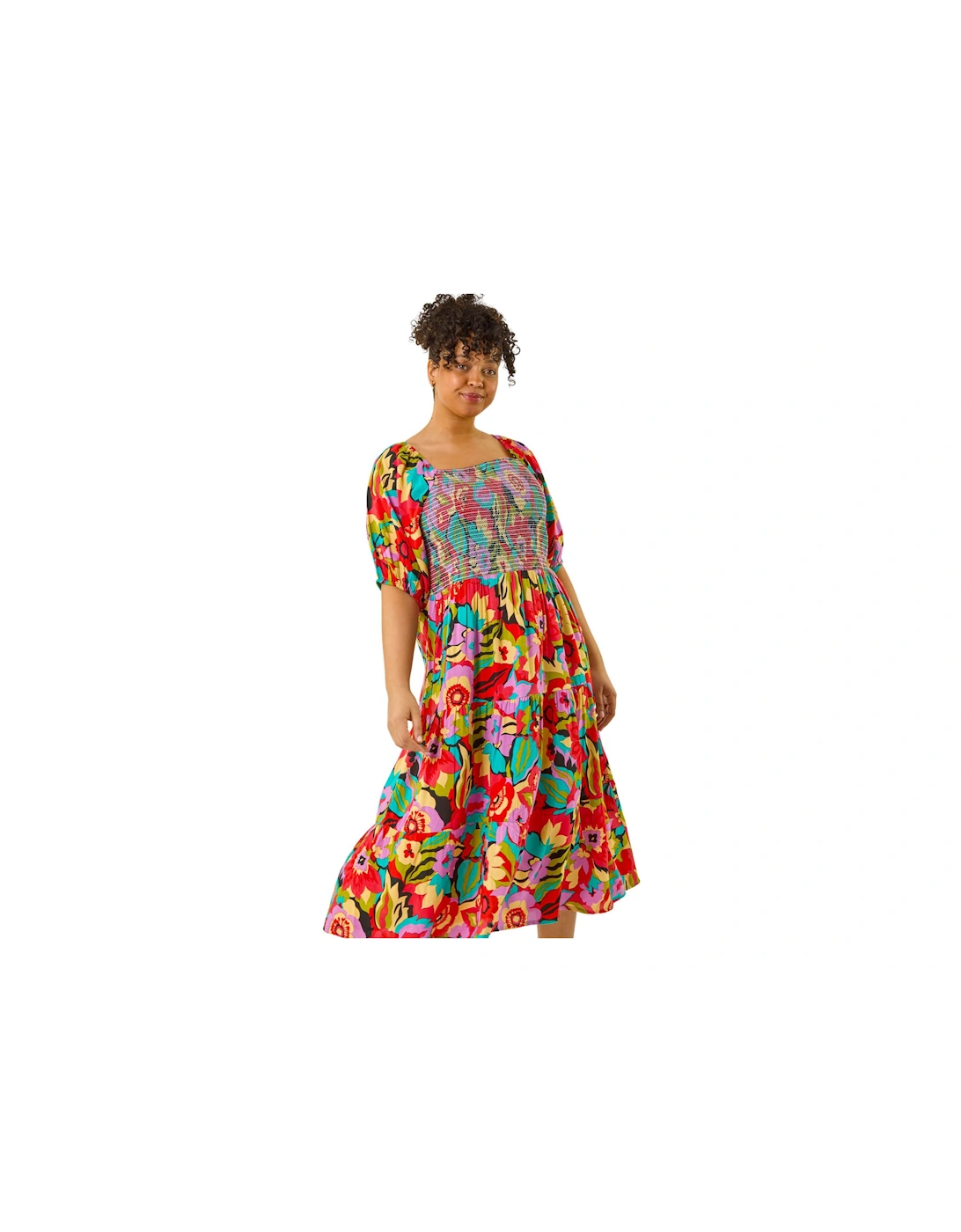 Curve Floral Shirred Midi Dress, 2 of 1