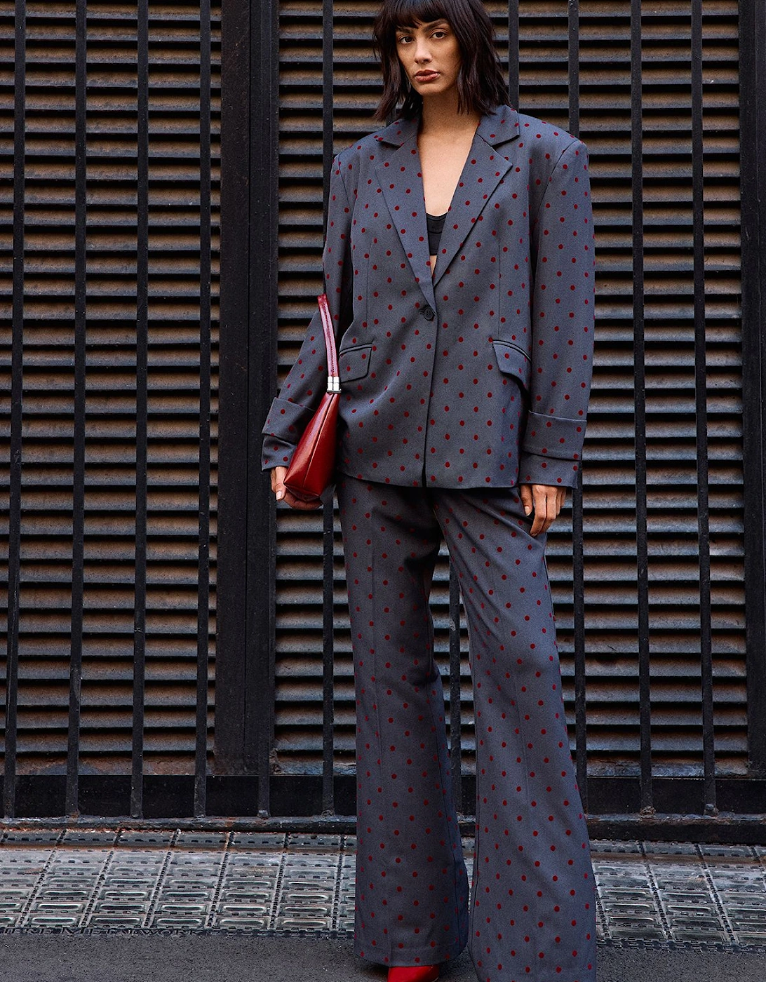 Burgundy Velvet Spot High Waist Deep Waistband Trouser Co-Ord, 2 of 1