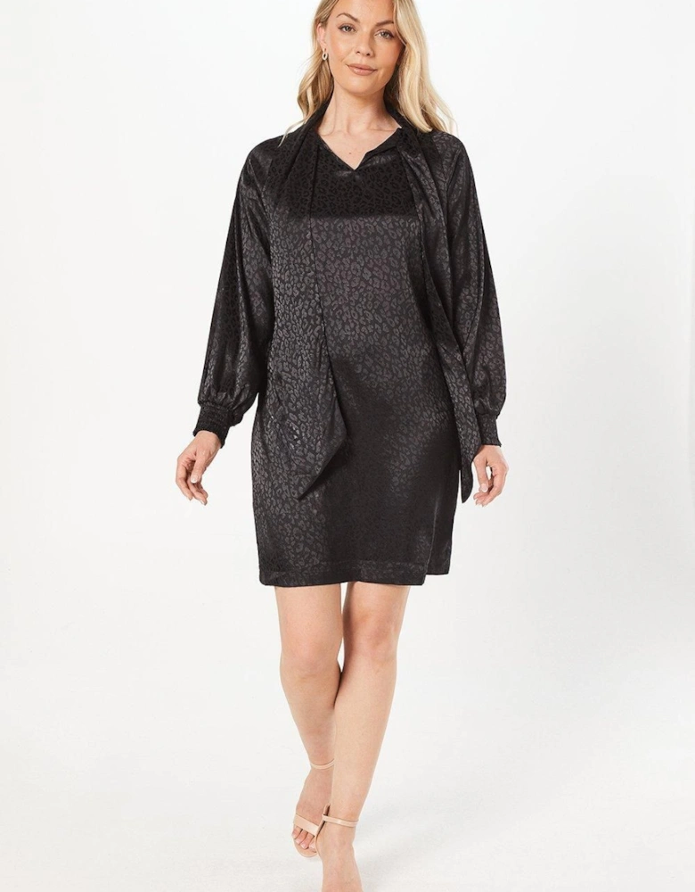 Jacquard Satin Pussybow Shift Dress