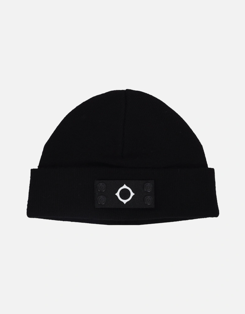 Knitted Badge Beanie Jet Black