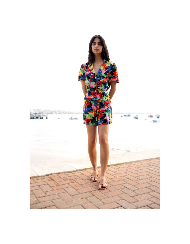 Multicolour Tropical Leaf Print Playsuit