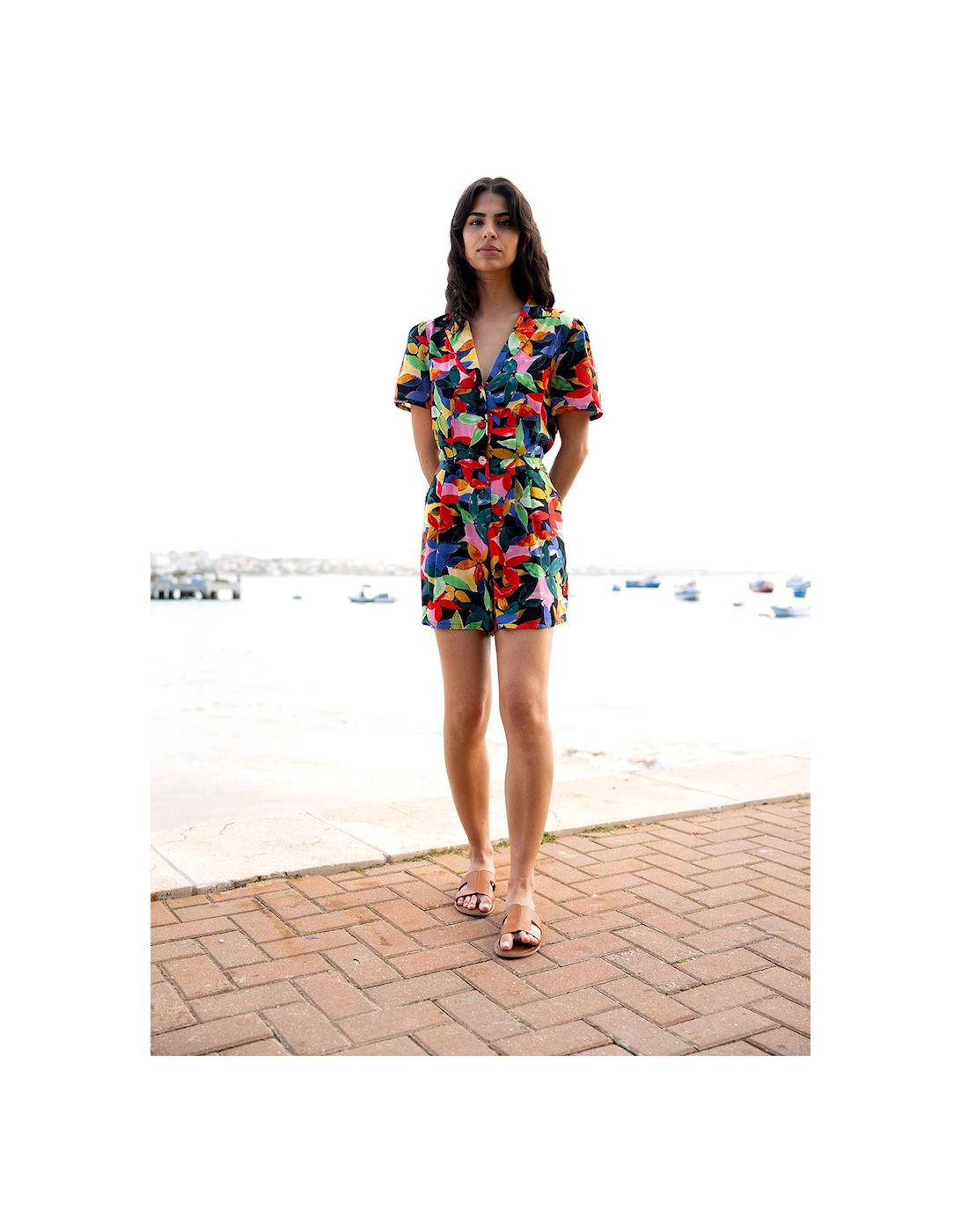 Multicolour Tropical Leaf Print Playsuit, 2 of 1