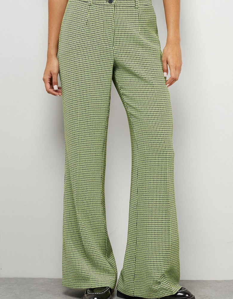 Lime Dogtooth High Waist Deep Waistband Trouser Co-Ord