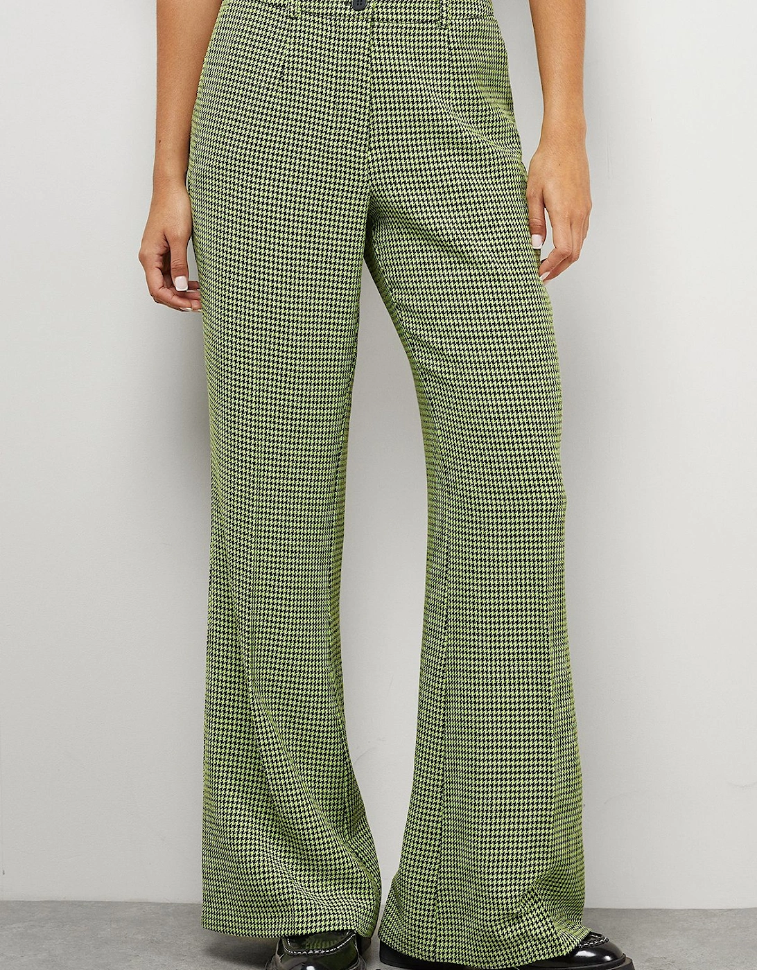 Lime Dogtooth High Waist Deep Waistband Trouser Co-Ord, 2 of 1