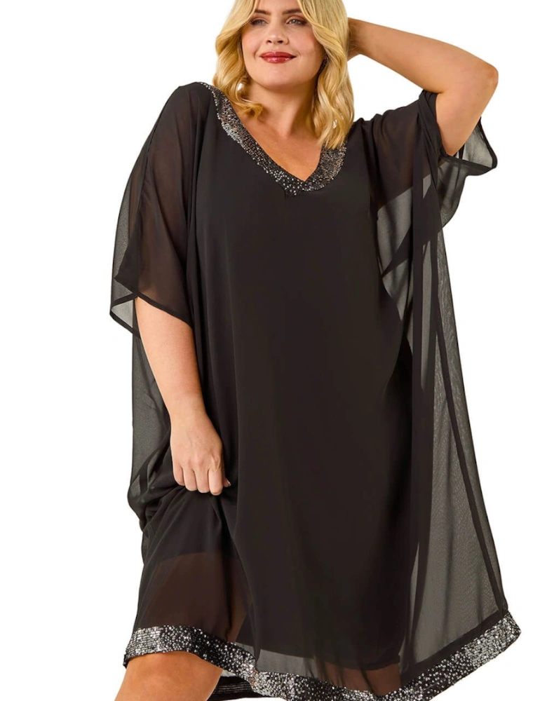 Curve Sequin Chiffon Overlay Dress
