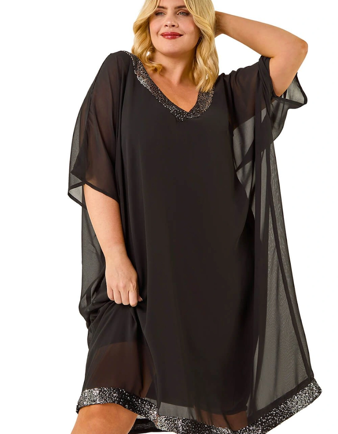 Curve Sequin Chiffon Overlay Dress, 2 of 1