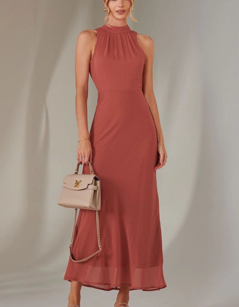 Halter Neck Open Back Chiffon Maxi Dress