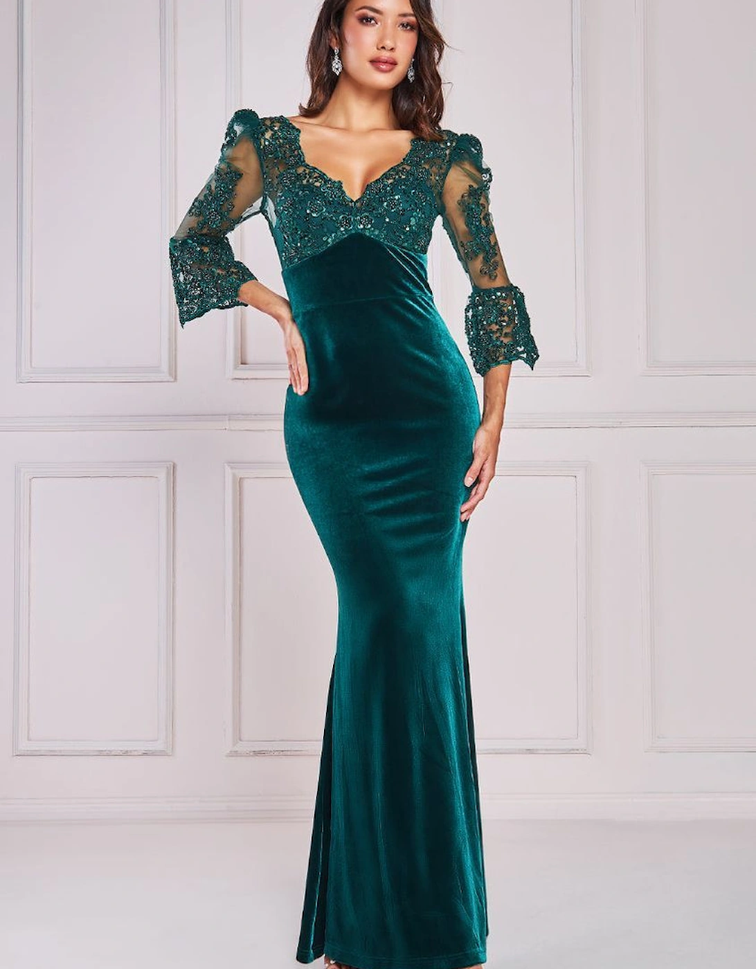 Scalloped Lace & Velvet Maxi Dress, 2 of 1