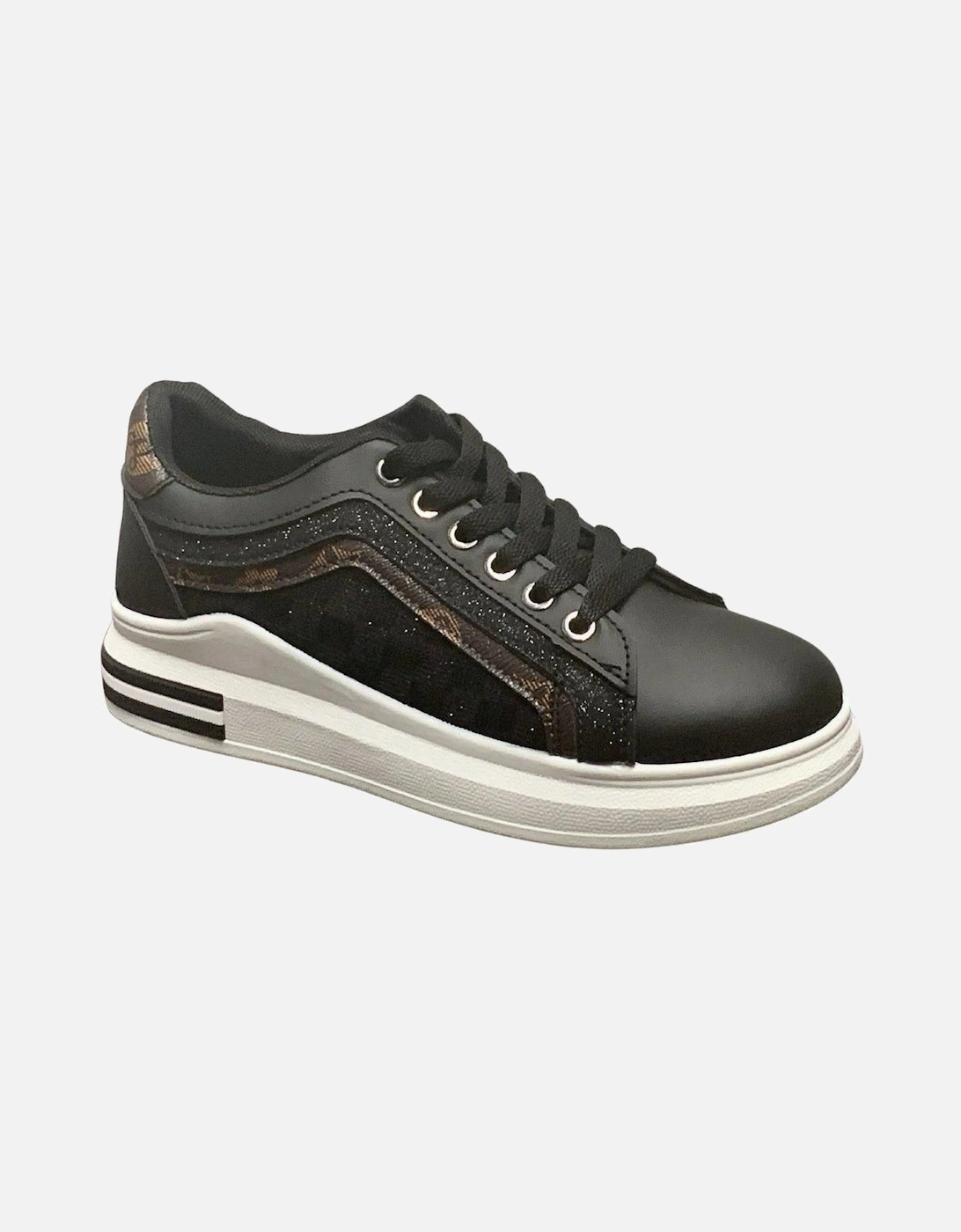 Fashion Glitter with Print Pattern Lace-Up Chunky Wedges Trainers, 2 of 1