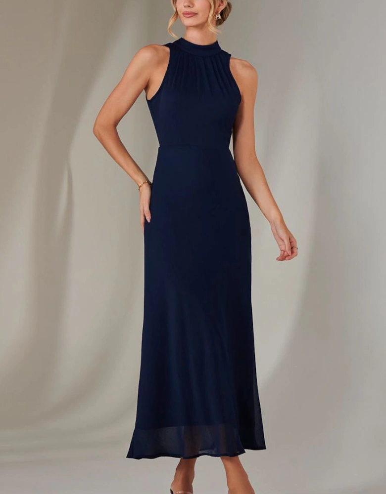 Halter Neck Open Back Chiffon Maxi Dress