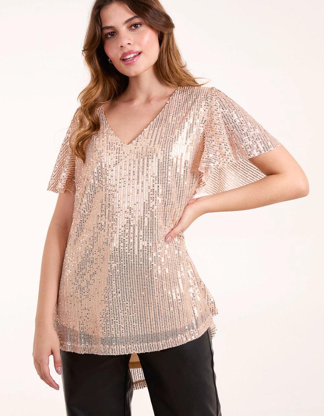Angel Sleeve V Neck Sequin Top, 2 of 1