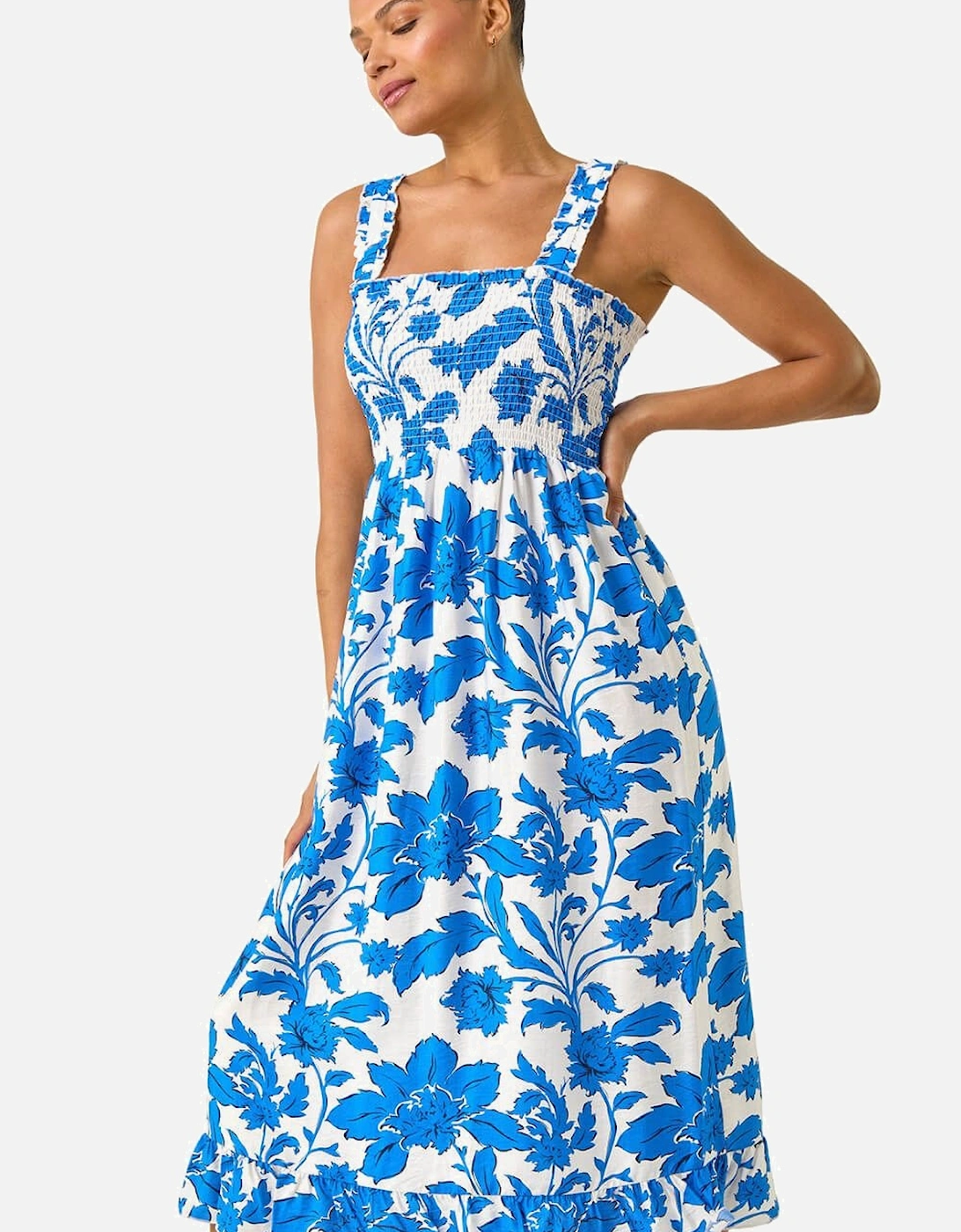 Floral Shirred Midi Dress, 2 of 1