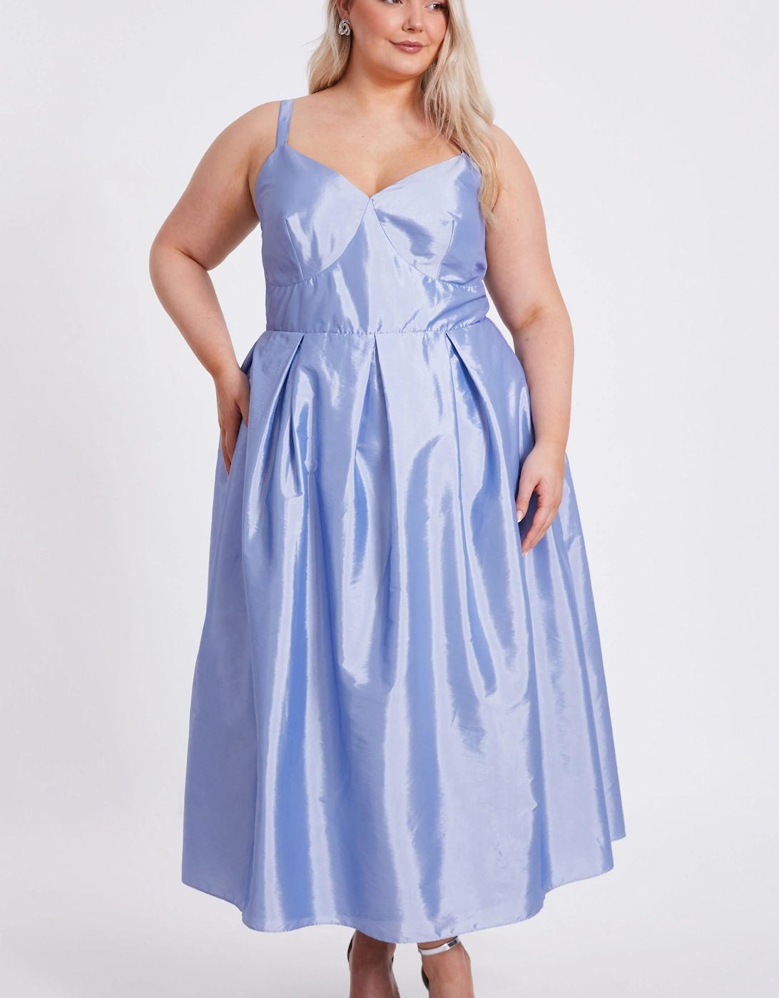 Light Blue Curve Taffeta Midi Dress, 2 of 1