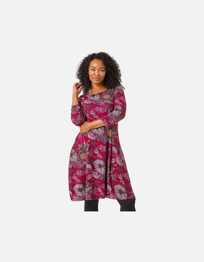 Petite Floral Print A-Line Stretch Dress