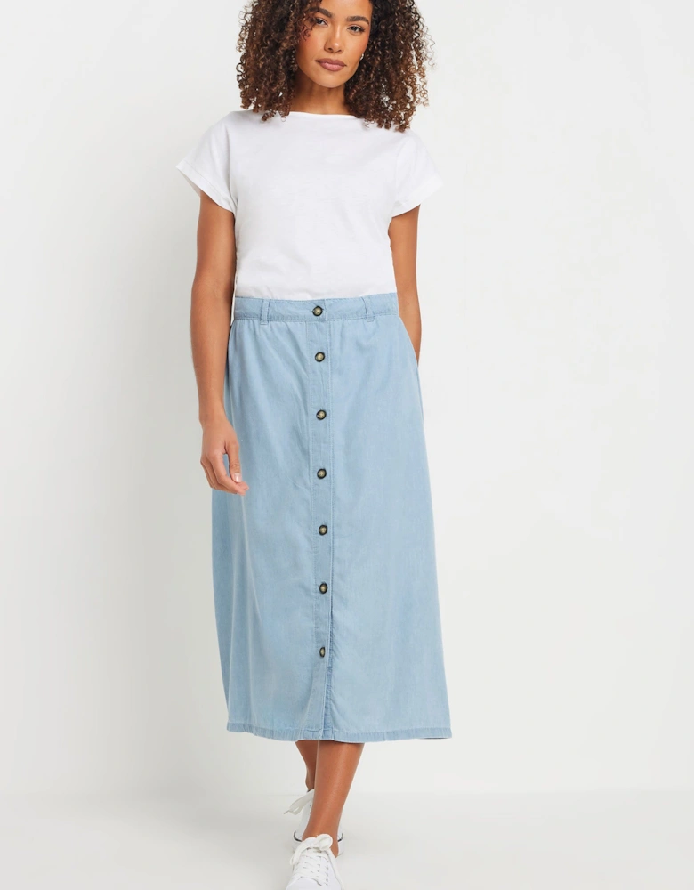 Woven Button Through Midi Skirt