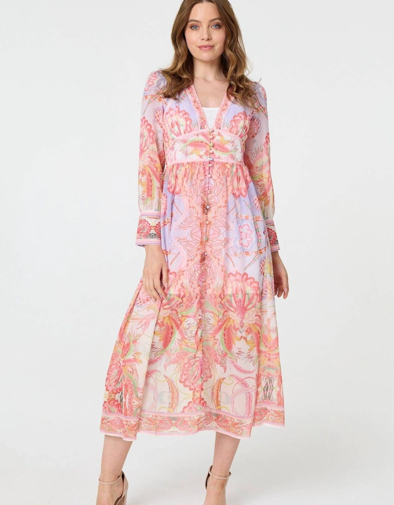 Printed Puff Sleeve Empire Maxi Dress