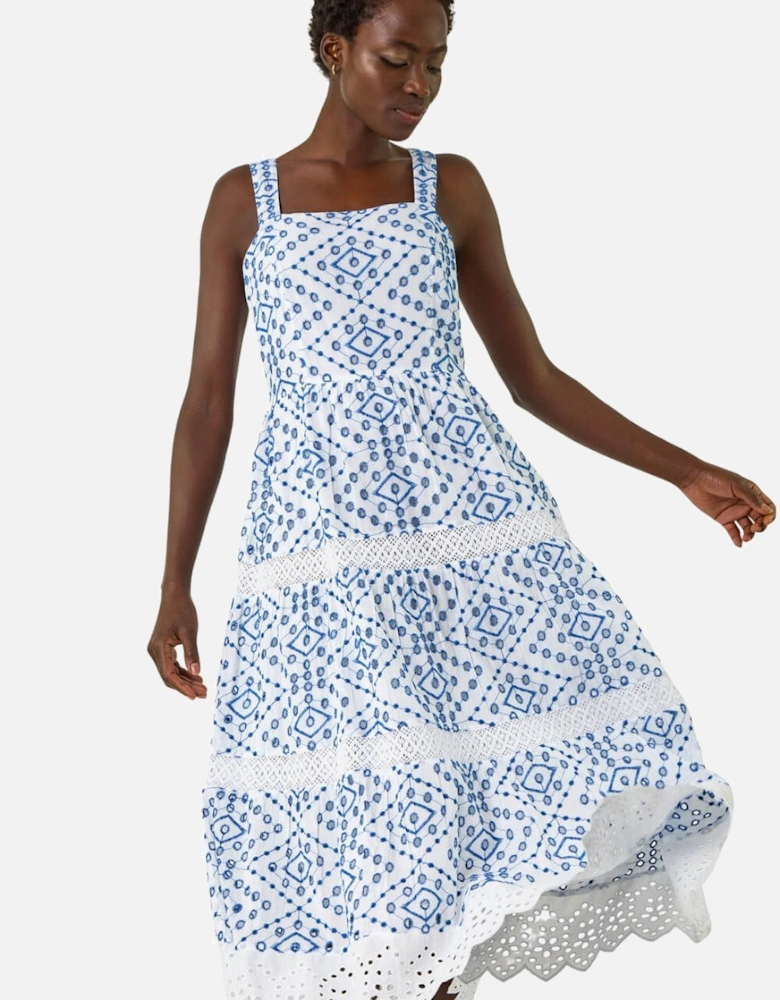Broderie Strappy Midi Dress